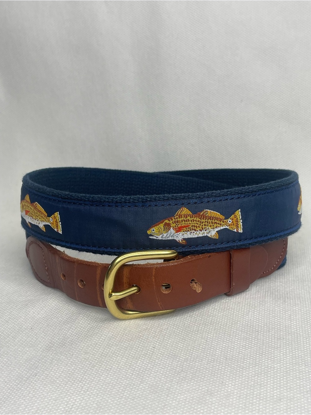 Leather Man Ltd Premium Top Grain Leather Golf Red Drum Fish Blue Belt Size 40